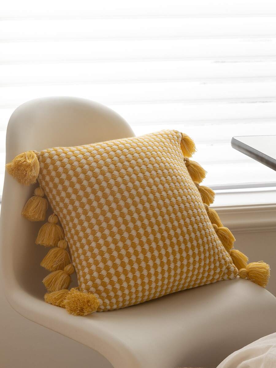 1入組無填充物流蘇裝飾靠墊套現代針織面料裝飾抱枕套適合家居 - 薑色 - 查看 1