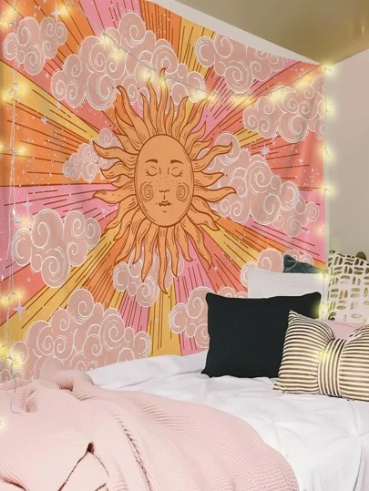 Sun & Cloud Pattern Tapestry, Flag For Room, Room Decor, Tapestry, Wall Decor, Wall Art ,Home Decor ,Room Stuffs, Flags For Room, Tapestries, Wall Tapestry