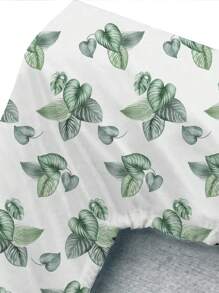1pc Leaf Pattern Fitted Sheet, Fabric Fitted Bottom Sheet For Bedroom - Green - View 4