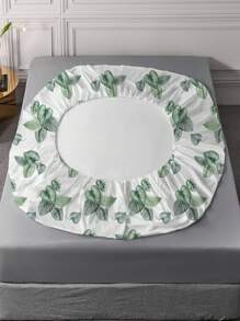 1pc Leaf Pattern Fitted Sheet, Fabric Fitted Bottom Sheet For Bedroom - Green - View 5