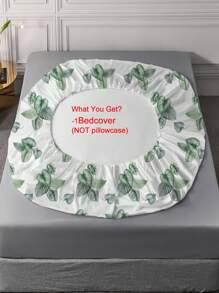 1pc Leaf Pattern Fitted Sheet, Fabric Fitted Bottom Sheet For Bedroom - Green - View 6