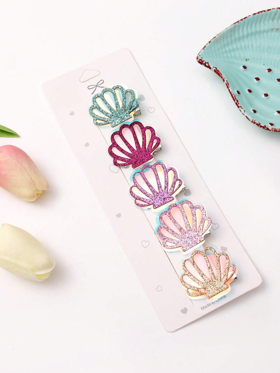 5pcs Women Shell Decor Fashionable Hair Clip, For Decoration - Multicolor - View 1