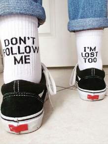 1pair Women Letter Graphic Casual Crew Socks, For Spring, Fall Socks