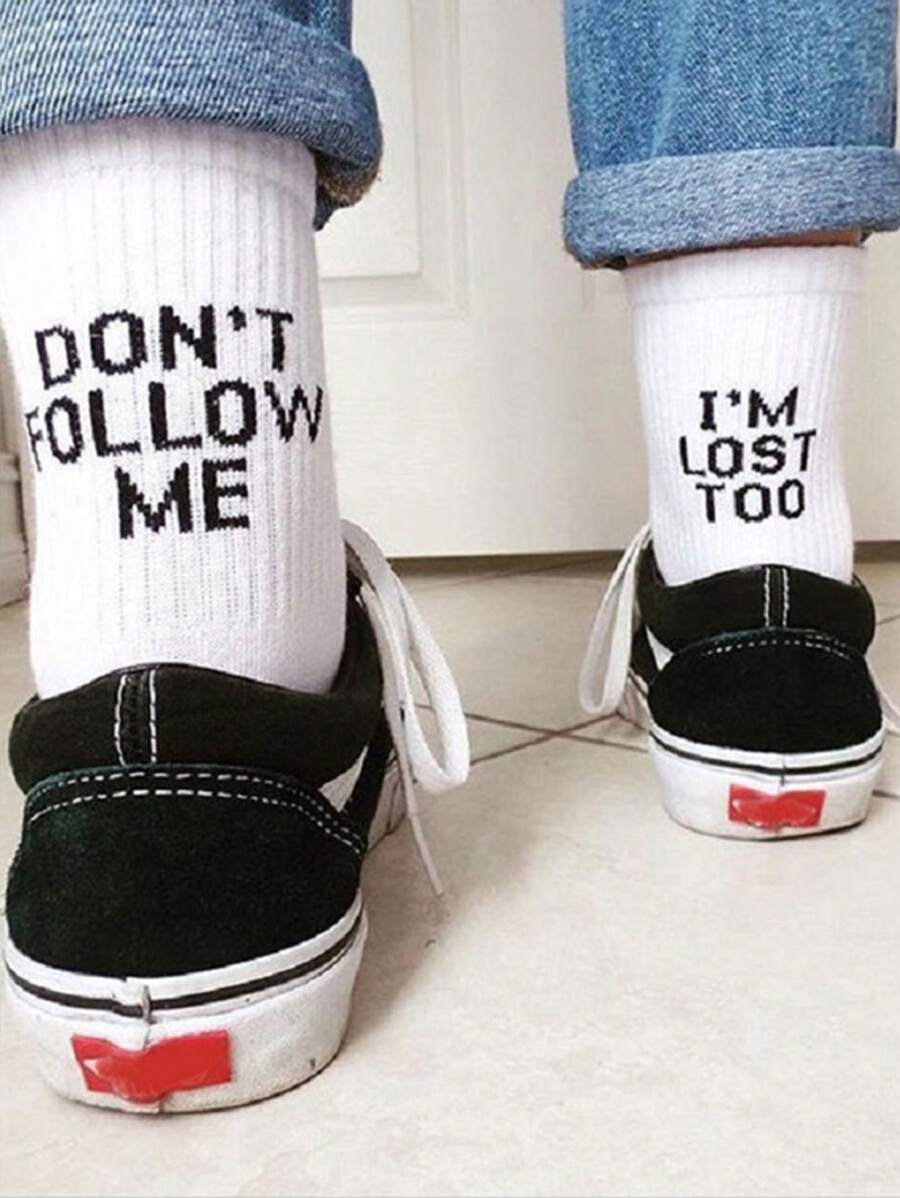 1pair Women Letter Graphic Casual Crew Socks, For Spring, Fall Socks