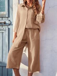 SHEIN Frenchy Drop Shoulder Shirt & Wide Leg Pants