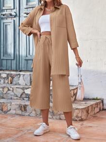 SHEIN Frenchy Drop Shoulder Shirt & Wide Leg Pants