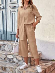 SHEIN Frenchy Drop Shoulder Shirt & Wide Leg Pants