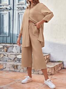 SHEIN Frenchy Drop Shoulder Shirt & Wide Leg Pants