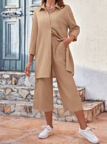 SHEIN Frenchy Drop Shoulder Shirt & Wide Leg Pants