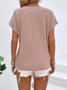 SHEIN LUNE Solid Batwing Sleeve Tee - Dusty Pink - View 2