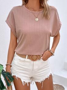 SHEIN LUNE Solid Batwing Sleeve Tee - Dusty Pink - View 3
