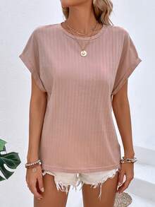 SHEIN LUNE Solid Batwing Sleeve Tee - Dusty Pink - View 6