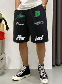Manfinity EMRG Men Letter Graphic Drawstring Waist Shorts - Black - View 1