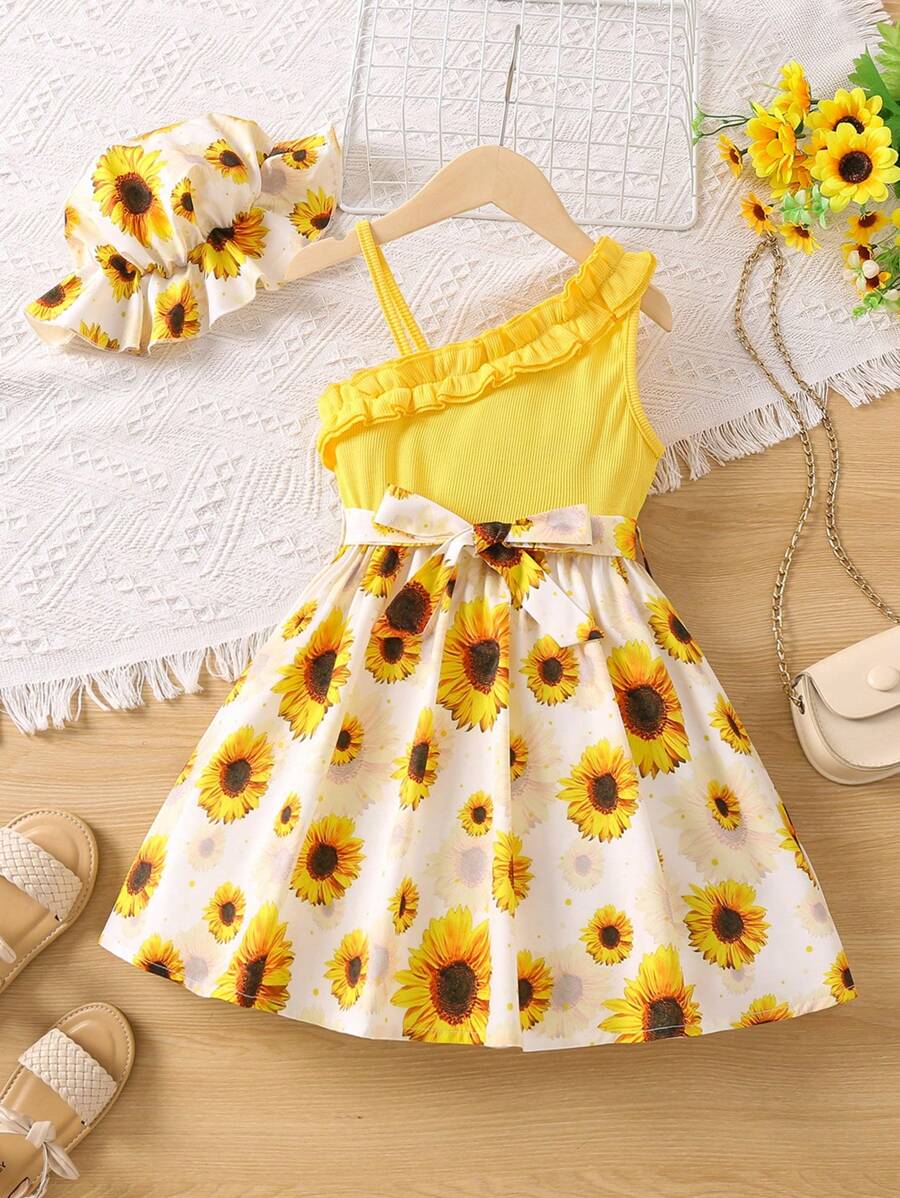 SHEIN Cô Gái Trẻ Hoa In vui tươi Ngày lễ Một  vai Đầm Cho mùa hè - Nhiều màu - Xem 1