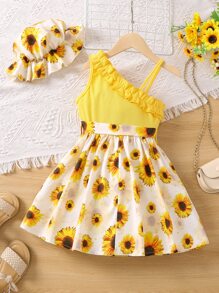 SHEIN Cô Gái Trẻ Hoa In vui tươi Ngày lễ Một  vai Đầm Cho mùa hè - Nhiều màu - Xem 2