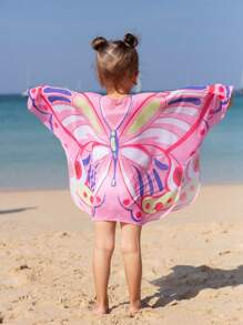 SHEIN 年輕女孩可愛粉色蝴蝶形網紗罩衣,舒適透氣,適用於夏季假期防曬