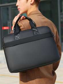 15inch Waterproof Minimalist Classic Briefcase Oversized Waterproof For Business, Gift For Father - Black - View 1