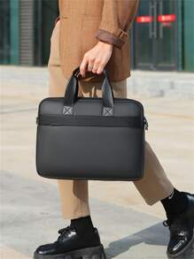 15inch Waterproof Minimalist Classic Briefcase Oversized Waterproof For Business, Gift For Father - Black - View 2