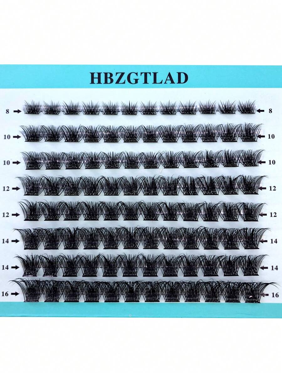 HBZGTLAD 8 排 96 件混合长度分离式喇叭状簇状假睫毛,蓝色盒子装,浓密,C/D 卷曲,3D 体积,独立扇形卷曲簇状,预制,个性化,自然,用于眼部延长睫毛簇,睫毛簇,独立睫毛,睫毛,假睫毛 - 黑色 - 查看 1