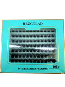 HBZGTLAD 8 排 96 件混合长度分离式喇叭状簇状假睫毛，蓝色盒子装，浓密，C/D 卷曲，3D 体积，独立扇形卷曲簇状，预制，个性化，自然，用于眼部延长睫毛簇，睫毛簇，独立睫毛，睫毛，假睫毛 - 黑色 - 查看 3