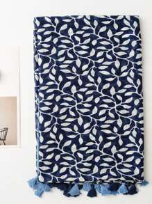 1 件简约印花围巾，女士透气流苏披肩，优雅风格时尚真丝围巾，适合春夏季，可用作彩色超大围巾、户外防晒毛巾、沙滩围巾或头巾配饰女士 - 藍色 - 查看 2