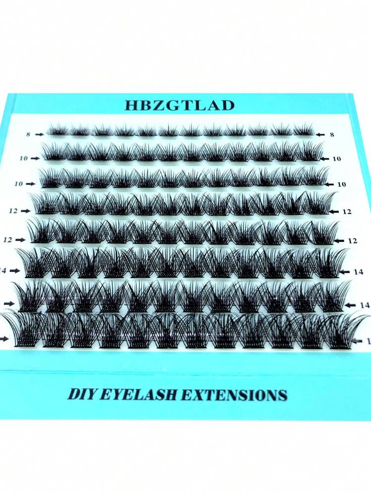 HBZGTLAD 8 Rows 96pcs Mixed Length Separated Flare Cluster False Eyelashes In Blue Box, Thick, C/D Curl, 3d Volume, Individual Fan Curl Cluster, Pre-Made, Personalized, Natural, For Eye Extension Lash Clusters, Eyelash Clusters, Individual Eyelashes, Lashes, Fake Lashes - Black - View 2