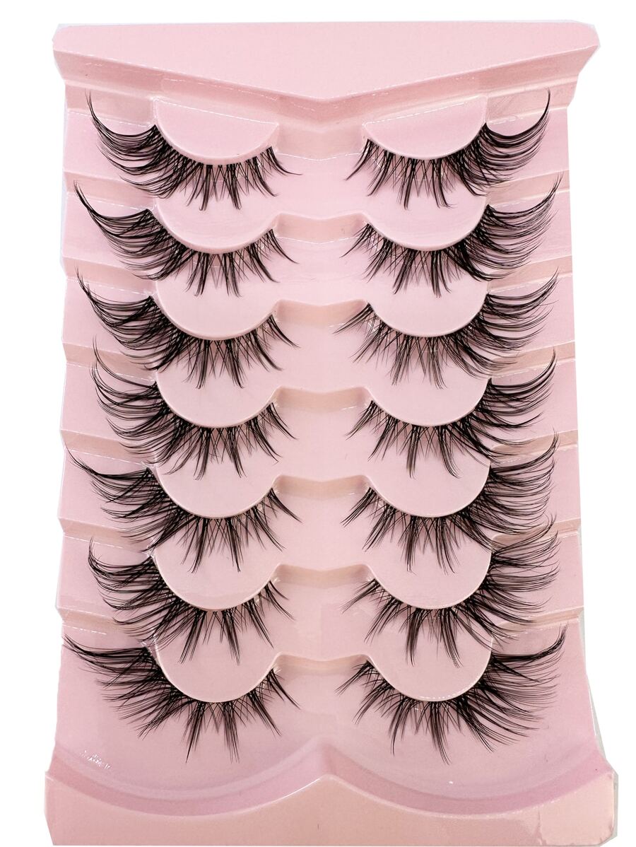 HBZGTLAD 7 pares de pestañas de visón de imitación estilo ojo de gato esponjosas de color rosa, pestañas postizas largas naturales a rayas, extensión de punta de ala, pestañas suaves,pestañas pestans extensiones de pestañas