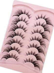 HBZGTLAD 7 pares de pestañas de visón de imitación estilo ojo de gato esponjosas de color rosa, pestañas postizas largas naturales a rayas, extensión de punta de ala, pestañas suaves,pestañas pestans extensiones de pestañas
