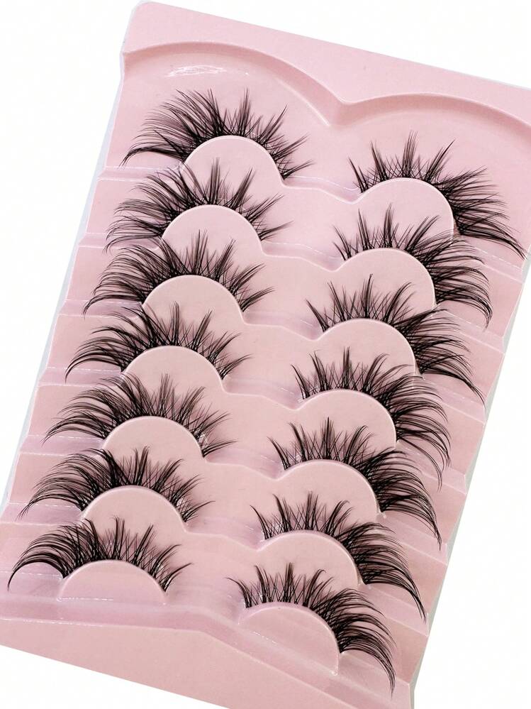 HBZGTLAD 7 pares de pestañas postizas de estilo de ojo de gato rosa esponjoso de imitación de visón, extensiones de pestañas naturales largas y completas con rayas, puntas en forma de ala, suaves - Negro - Añade 2