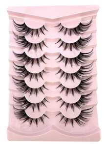 HBZGTLAD 7 pares de pestañas de visón de imitación estilo ojo de gato esponjosas de color rosa, pestañas postizas largas naturales a rayas, extensión de punta de ala, pestañas suaves,pestañas pestans extensiones de pestañas