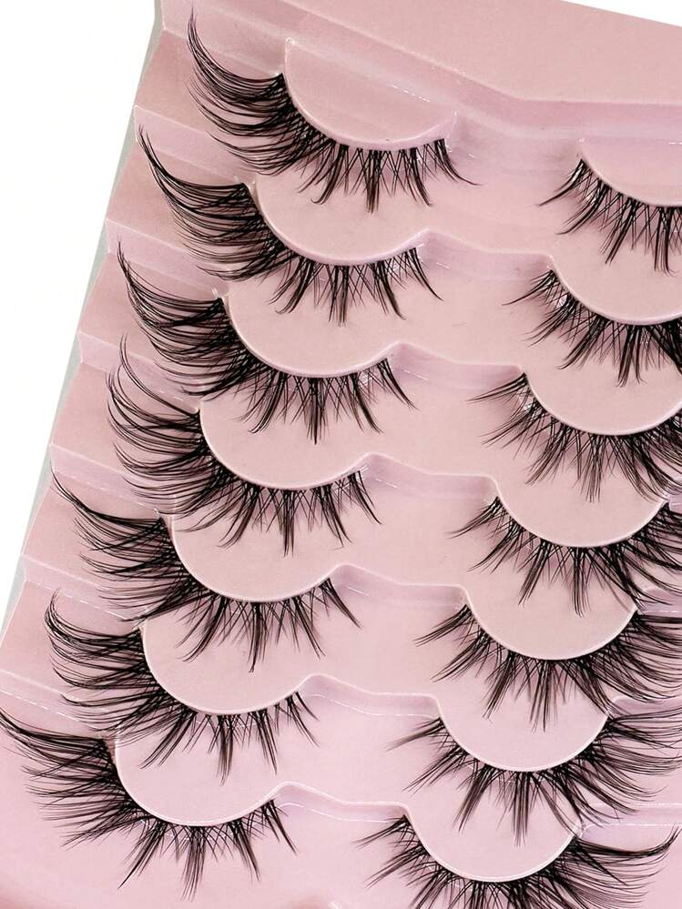 HBZGTLAD 7 pares de pestañas postizas de estilo de ojo de gato rosa esponjoso de imitación de visón, extensiones de pestañas naturales largas y completas con rayas, puntas en forma de ala, suaves - Negro - Añade 4