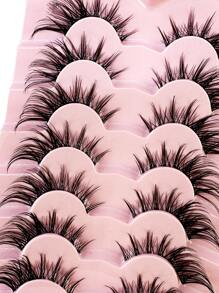 HBZGTLAD 7 pares de pestañas de visón de imitación estilo ojo de gato esponjosas de color rosa, pestañas postizas largas naturales a rayas, extensión de punta de ala, pestañas suaves,pestañas pestans extensiones de pestañas