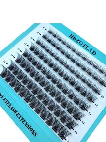 HBZGTLAD 新款混眼黑簇DIY捲捲CD捲翹段預製捲翹扇俄羅斯睫毛膏帶妝稀疏簇狀睫毛膏新發密密麻麻 - 黑色 - 查看 5