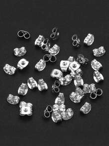 100入組/套時尚不銹鋼DIY耳環後耳塞適合女士DIY首飾製作 - 銀色 - 查看 3