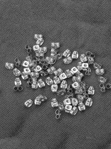 100入組/套時尚不銹鋼DIY耳環後耳塞適合女士DIY首飾製作 - 銀色 - 查看 5