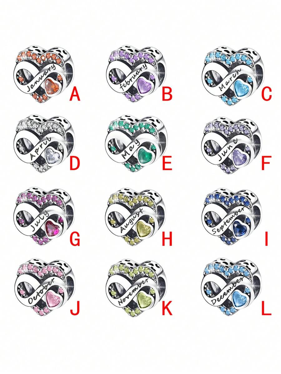 Hạt đá sinh nhật mạ bạc dành cho vòng tay nữ tự làm, phù hợp với đá tháng từ tháng 1 đến tháng 12 - Bạc - Xem 1