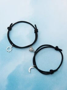 2入組/套情侶太陽和月亮墜飾手環 - 彩色 - 查看 1