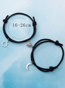 2入組/套情侶太陽和月亮墜飾手環 - 彩色 - 查看 4