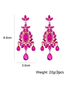 juran Bông tai thả trang trí bằng đá rhinestone - Màu Hồng Tươi - Xem 4