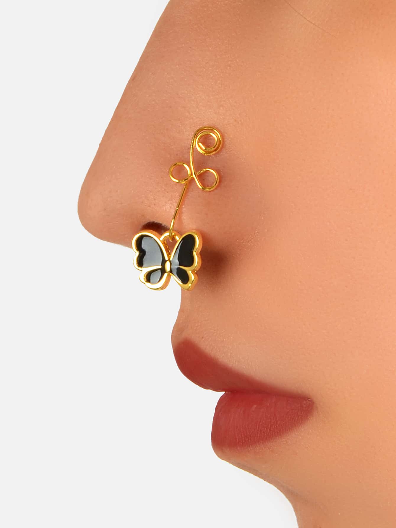 Butterfly Decor Nose Cuff - Black - View 1