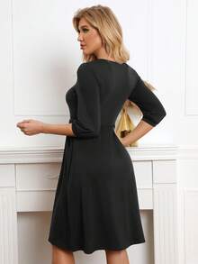 Solid Button Front A-line Dress