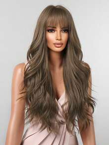 Long Body Wave Synthetic Wig With Bangs - Brown - View 5