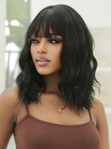 Tóc Giả Tổng Hợp Xoăn Ngắn Có Bangs - màu đen - Xem 1