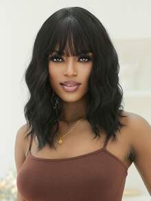 Tóc Giả Tổng Hợp Xoăn Ngắn Có Bangs - màu đen - Xem 3