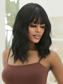 Tóc Giả Tổng Hợp Xoăn Ngắn Có Bangs - màu đen - Xem 4