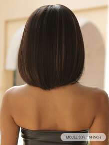 黑色短款鲍勃假发，带刘海，14 英寸黑色直发，女士日常服装假发，合成耐热假发 - 彩色 - 查看 5