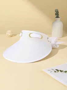 1入組女士蝴蝶結裝飾防曬時尚遮陽帽適用於戶外遊玩 - 白色 - 查看 1