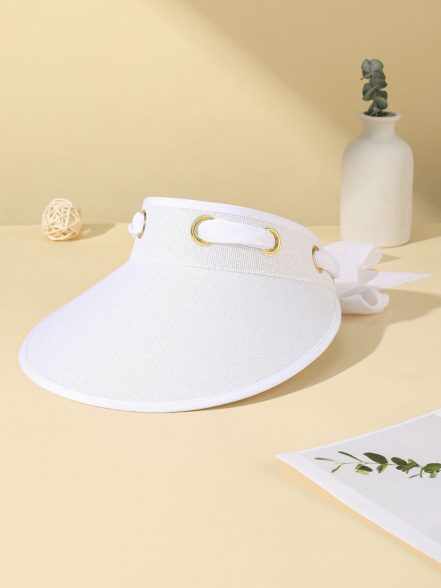 1入組女士蝴蝶結裝飾防曬時尚遮陽帽適用於戶外遊玩 - 白色 - 查看 1