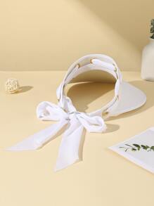 1入組女士蝴蝶結裝飾防曬時尚遮陽帽適用於戶外遊玩 - 白色 - 查看 3