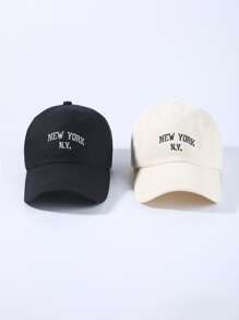 2 件男女通用时尚纽约字母刺绣棒球帽，防晒可调节，适合春秋季节旅行、派对和沙滩活动街头棒球帽 - 彩色 - 查看 2